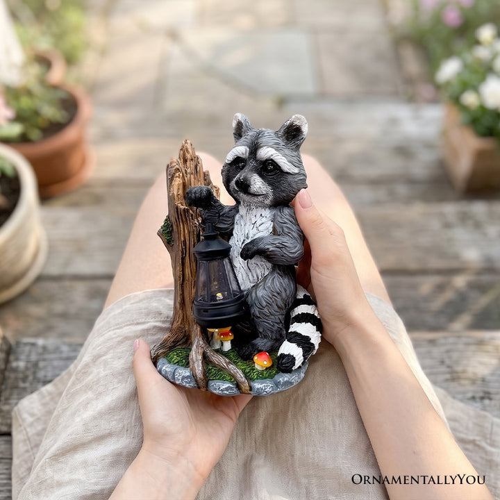 Raccoon Solar Lamp Garden Statue, 9" Lighted Animal Figurine Outdoor Decor Resin Statues OrnamentallyYou 