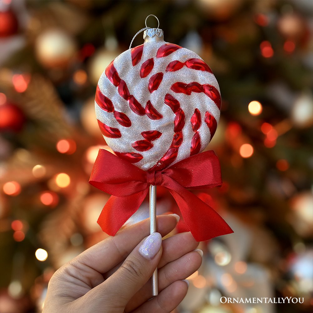 Red Swirl Candycane Lollipop Glass Christmas Ornament Glass Ornament OrnamentallyYou 