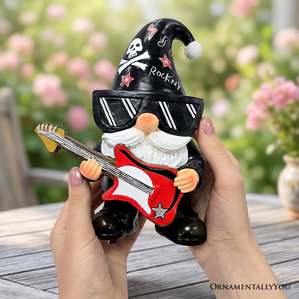 Rockstar Gnome Garden Statue, 7.5" Electric Guitar Playing Dwarf Figurine Resin Statues OrnamentallyYou 