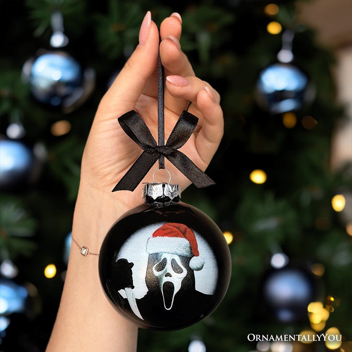 (Pre-Order) Scarface Christmas Spooky Portrait Glass Ornament, Black Horror Halloween Tree Decoration Round Glass Ball Ornament OrnamentallyYou 