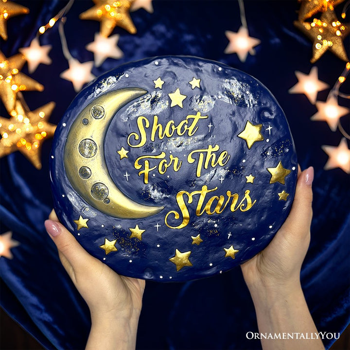 Shoot for the Stars Stepping Stone, 9.5" Galactic Moon and Stars Space Themed Gift Resin Statues OrnamentallyYou 