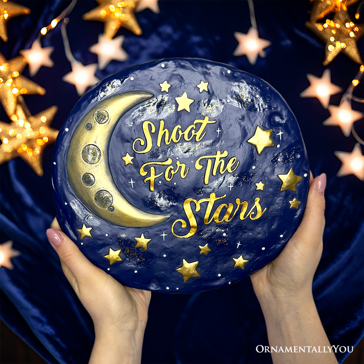 Shoot for the Stars Stepping Stone, 9.5" Galactic Moon and Stars Space Themed Gift