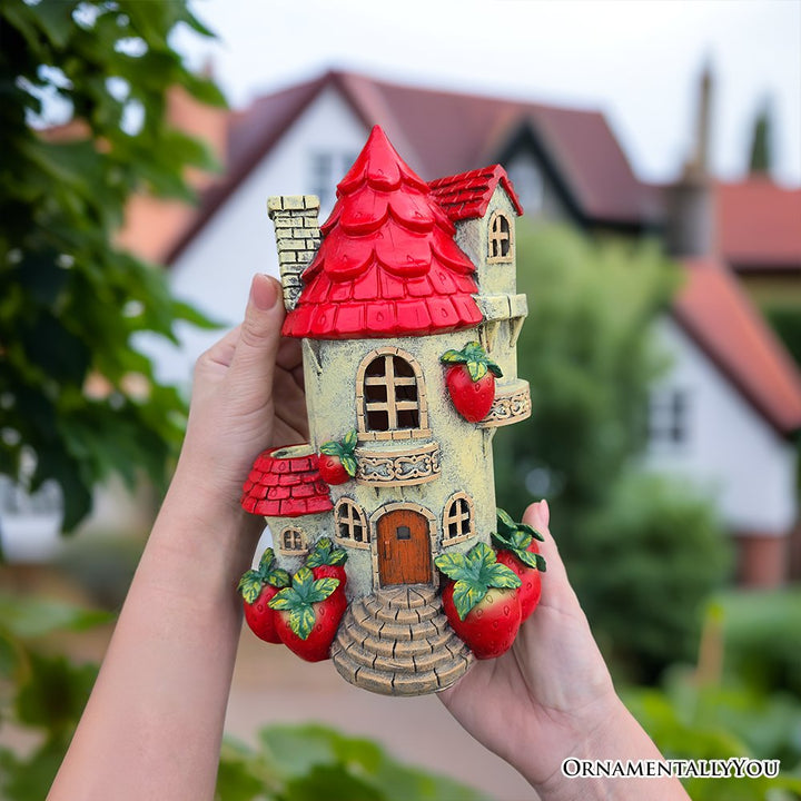 Solar Powered Strawberry Fairy Home Garden Statue, 10" Unique Spring Decoration Resin Statues OrnamentallyYou 