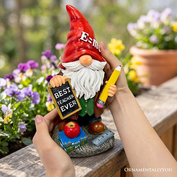 Teacher Gnome Garden Statue, 10" Classroom Dwarf Figurine Appreciation Gift for Teachers Resin Statues OrnamentallyYou 