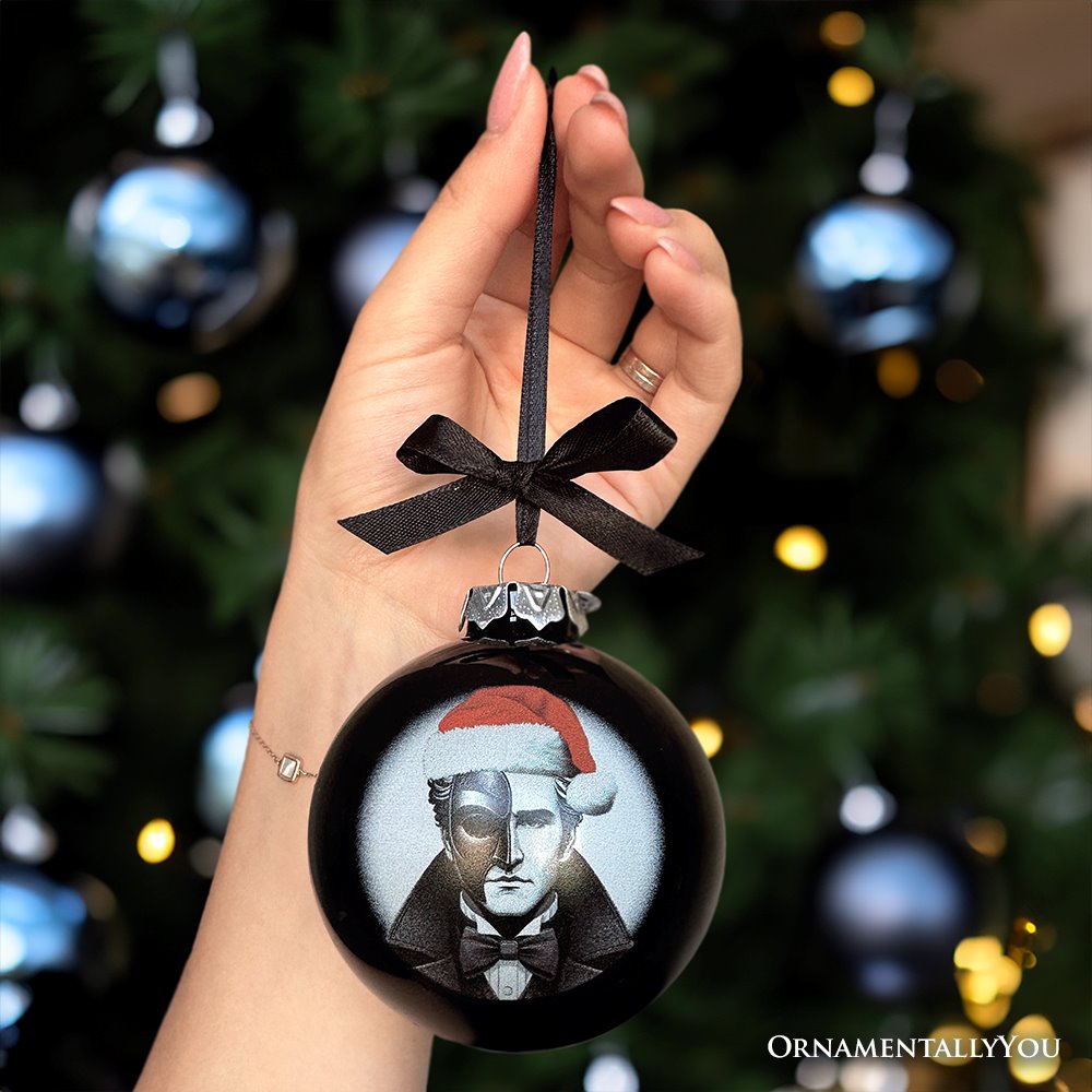 (Pre-Order) The Phantom of the Opera Christmas Spooky Portrait Glass Ornament, Black Horror Halloween Tree Decoration Round Glass Ball Ornament OrnamentallyYou 