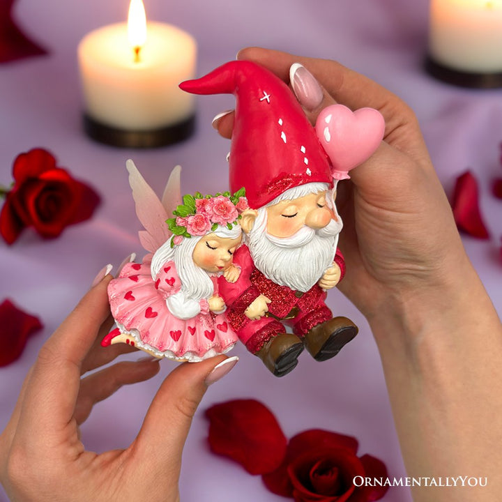 Whimsical Love Story Gnome Couple Small Figurine, 4" Cute and Small Valentine's Day Gift Mini Statue Resin Statues OrnamentallyYou 