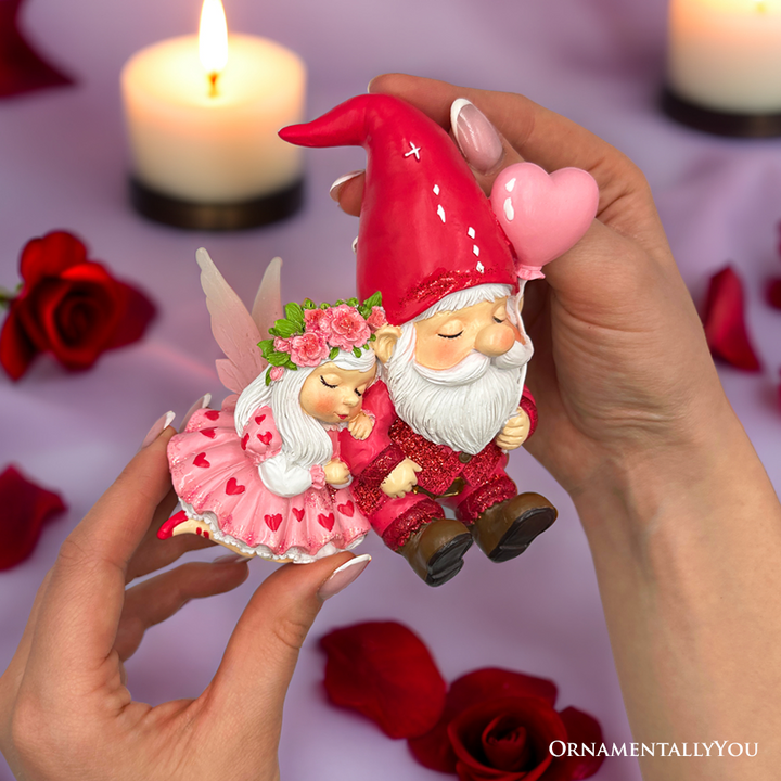 Whimsical Love Story Gnome Couple Small Figurine, 4" Cute and Small Valentine's Day Gift Mini Statue