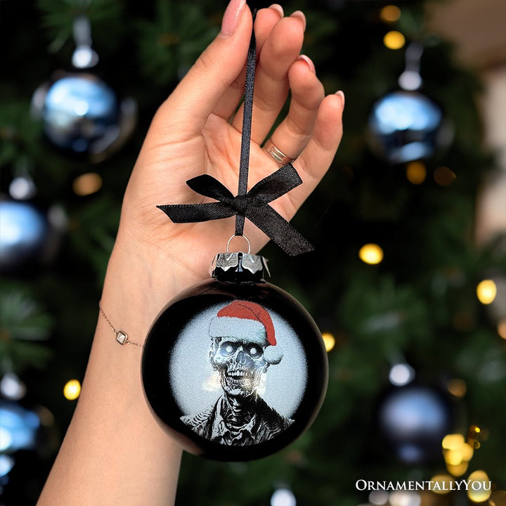 (Pre-Order) Zombie Christmas Spooky Portrait Glass Ornament, Black Horror Halloween Tree Decoration Round Glass Ball Ornament OrnamentallyYou 