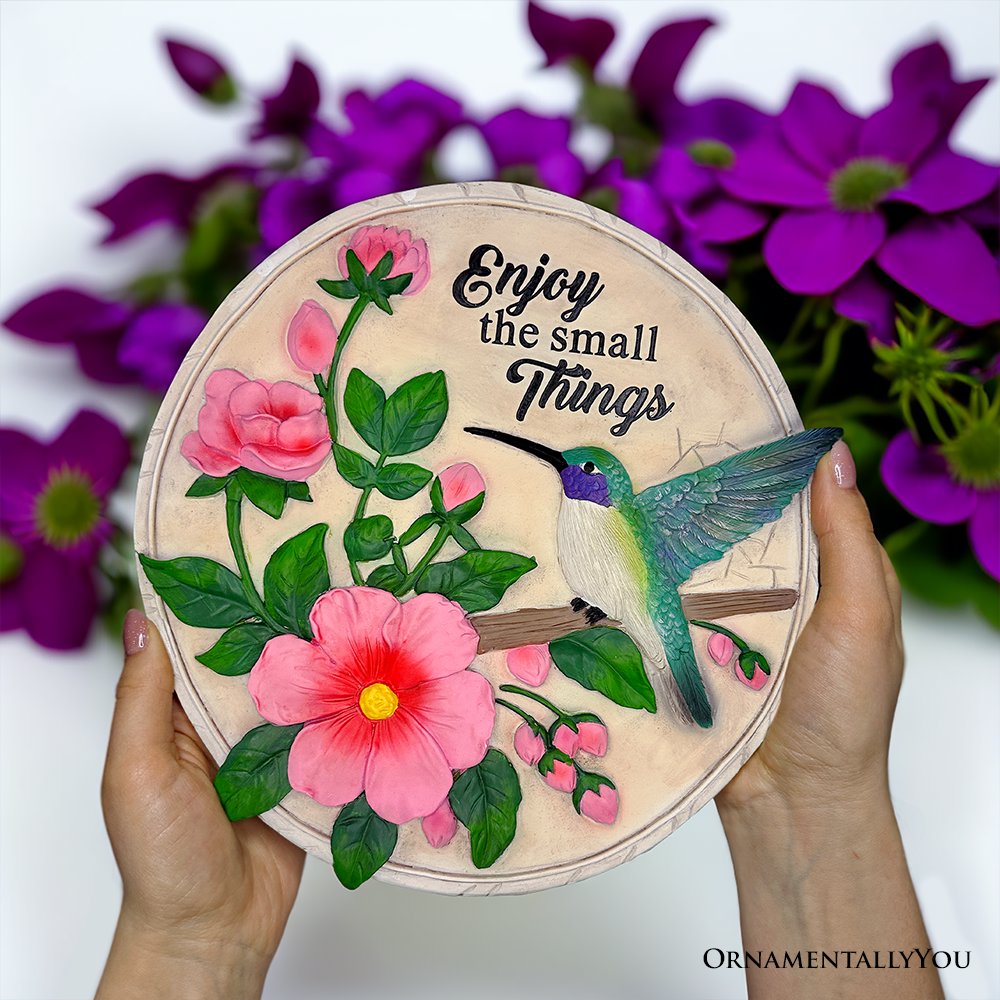Enjoy the Small Things Hummingbird Stepping Stone, 9.5" Decorative Garden Appreciation Gift Resin Statues OrnamentallyYou 