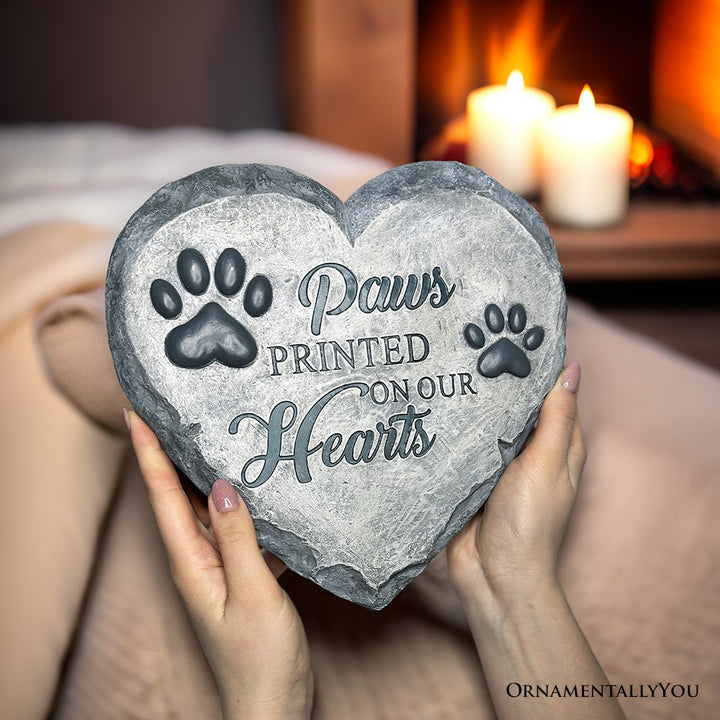 Paws Printed on our Hearts Memorial Stepping Stone for Pet, 9.5" Dog Funeral and Pet Cemetery Decor Resin Statues OrnamentallyYou 