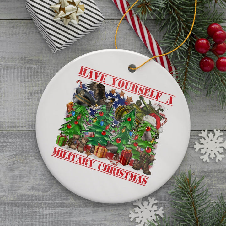 Have Yourself a Military Christmas Trees Ornament, Patriotic US Veterans Gift Ceramic Ornament OrnamentallyYou 