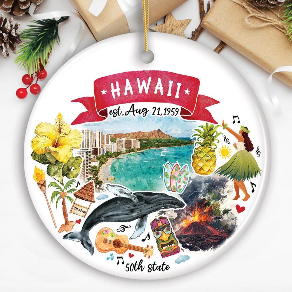 Artistic Hawaii State Themes and Landmarks Christmas Ornament Ceramic Ornament OrnamentallyYou Circle 