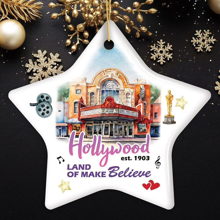 Hollywood the Land of Make Believe Artwork Ceramic Ornament, A Thespian’s Dream of Being Famous, California Gift Ceramic Ornament OrnamentallyYou Star 