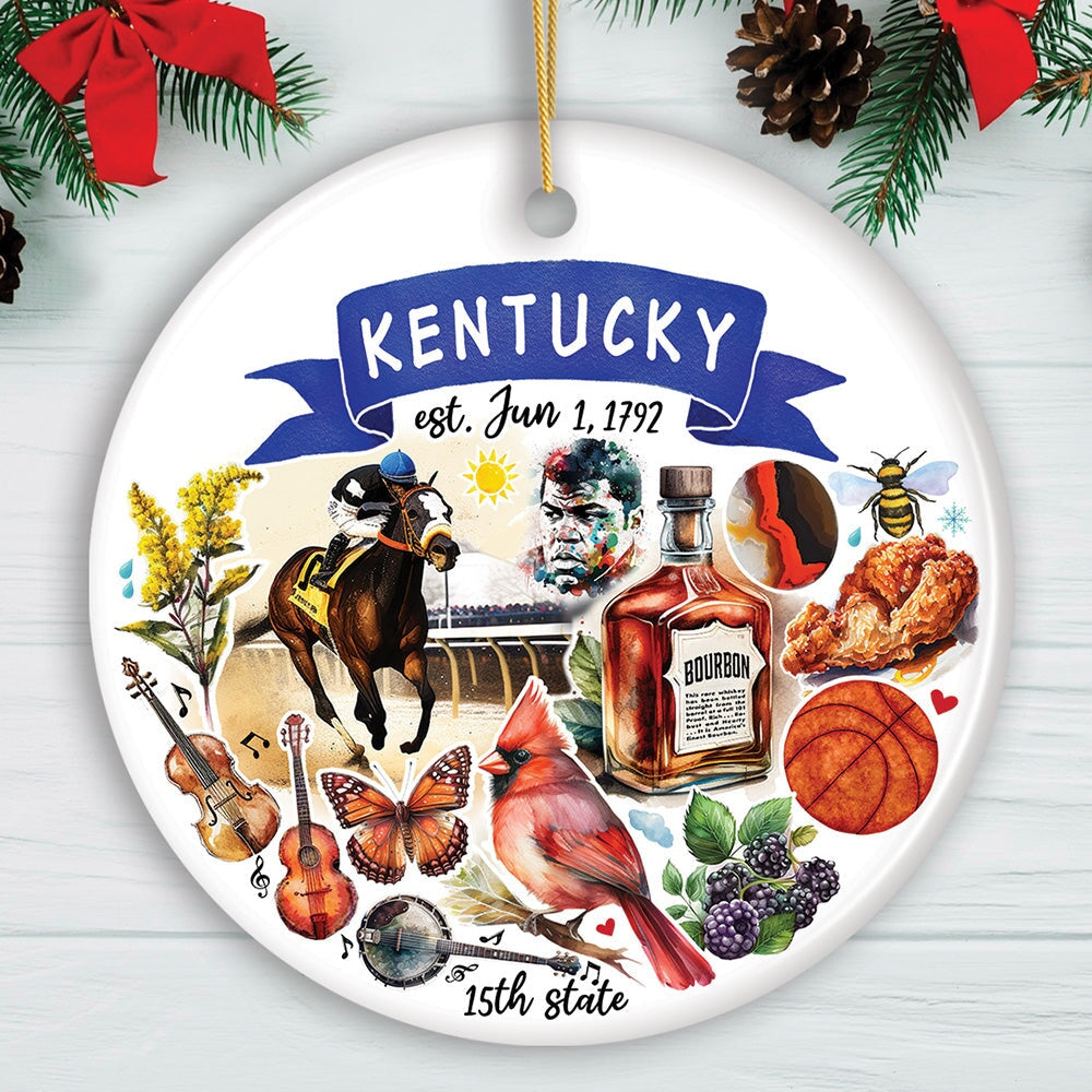 Artistic Kentucky State Themes and Landmarks Christmas Ornament Ceramic Ornament OrnamentallyYou Circle 