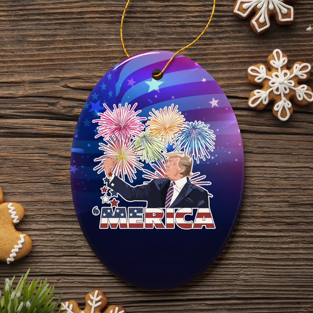 Merica Donald Trump Patriot with Fireworks Ornament Ceramic Ornament OrnamentallyYou 
