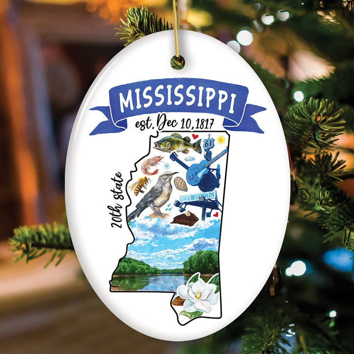 Artistic Mississippi State Themes and Landmarks Christmas Ornament Ceramic Ornament OrnamentallyYou Oval 
