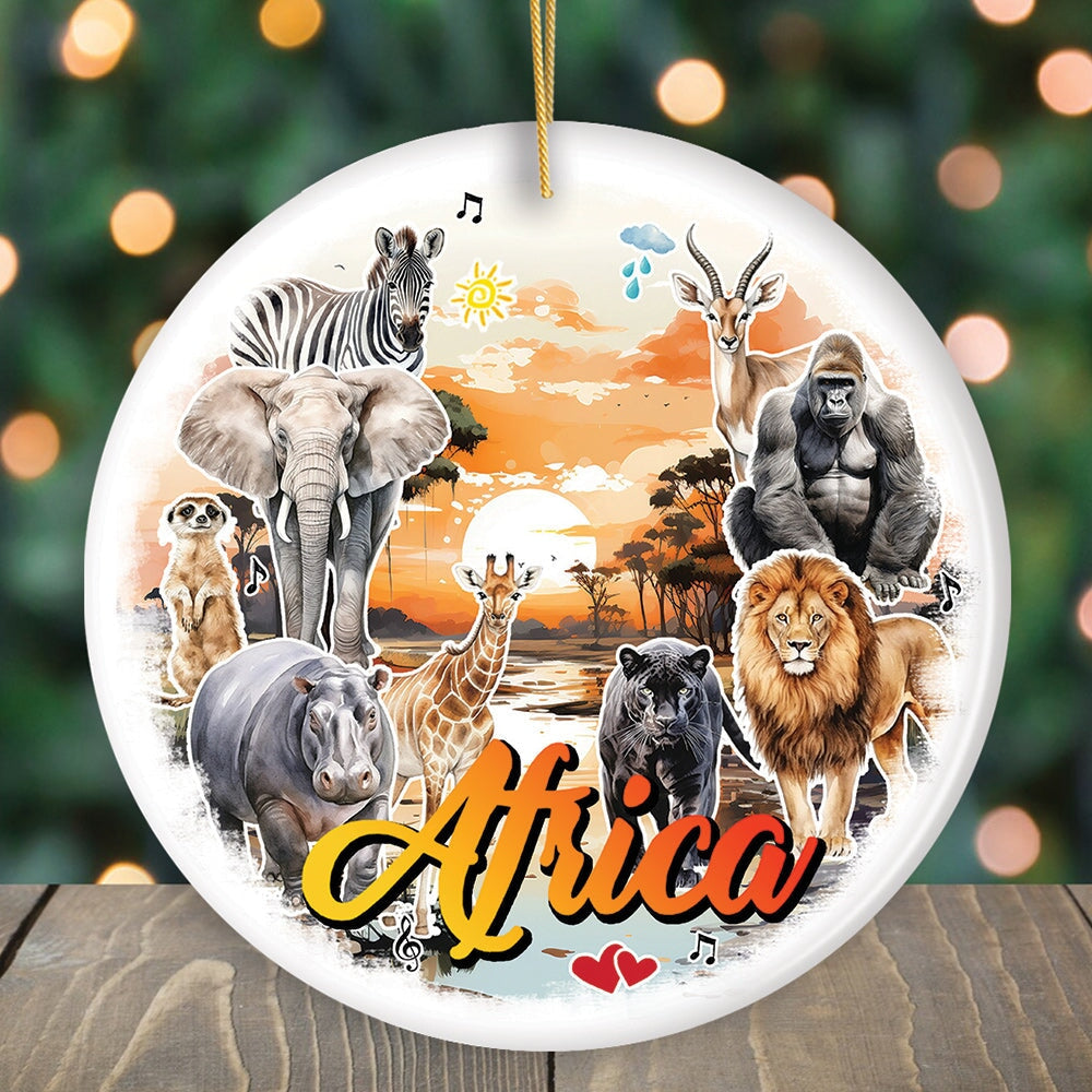 Natural Beauty and African Wildlife Artistic Ornament, Watercolor Safari View of Africa Souvenir Gift Ceramic Ornament OrnamentallyYou Circle 