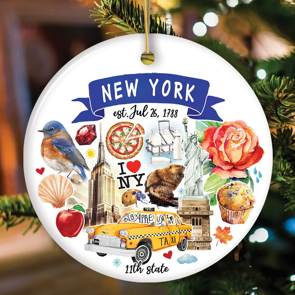 Artistic New York State Themes and Landmarks Christmas Ornament Ceramic Ornament OrnamentallyYou Circle 