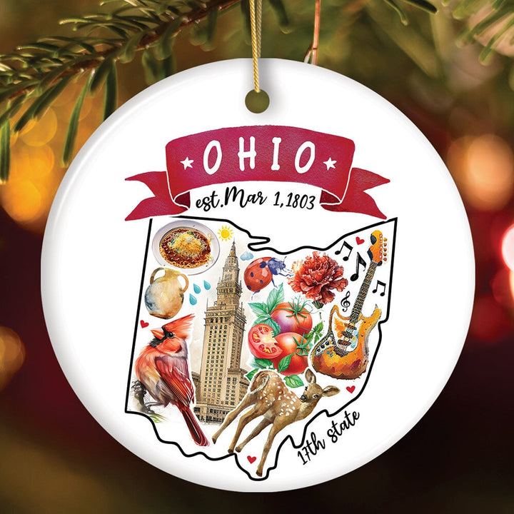 Artistic Ohio State Themes and Landmarks Christmas Ornament Ceramic Ornament OrnamentallyYou Circle 