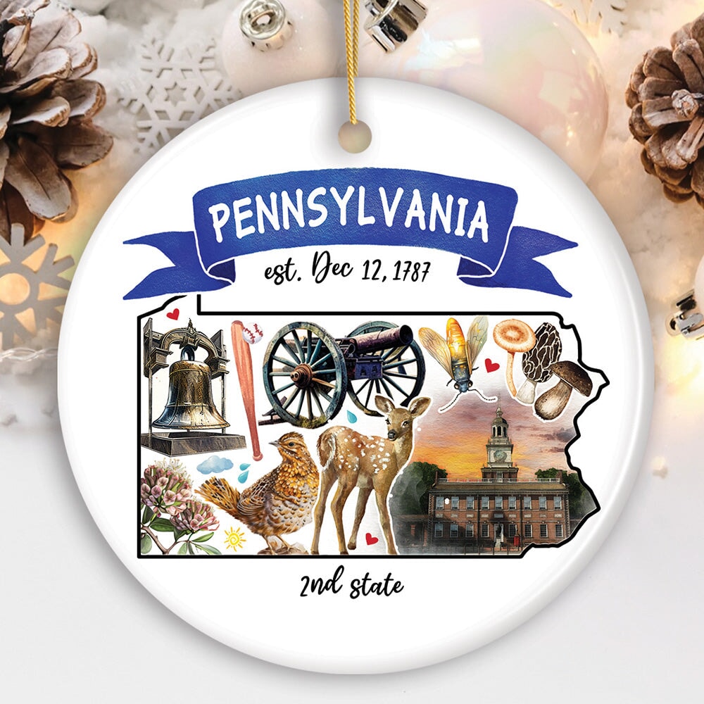 Artistic Pennsylvania State Themes and Landmarks Christmas Ornament Ceramic Ornament OrnamentallyYou Circle 