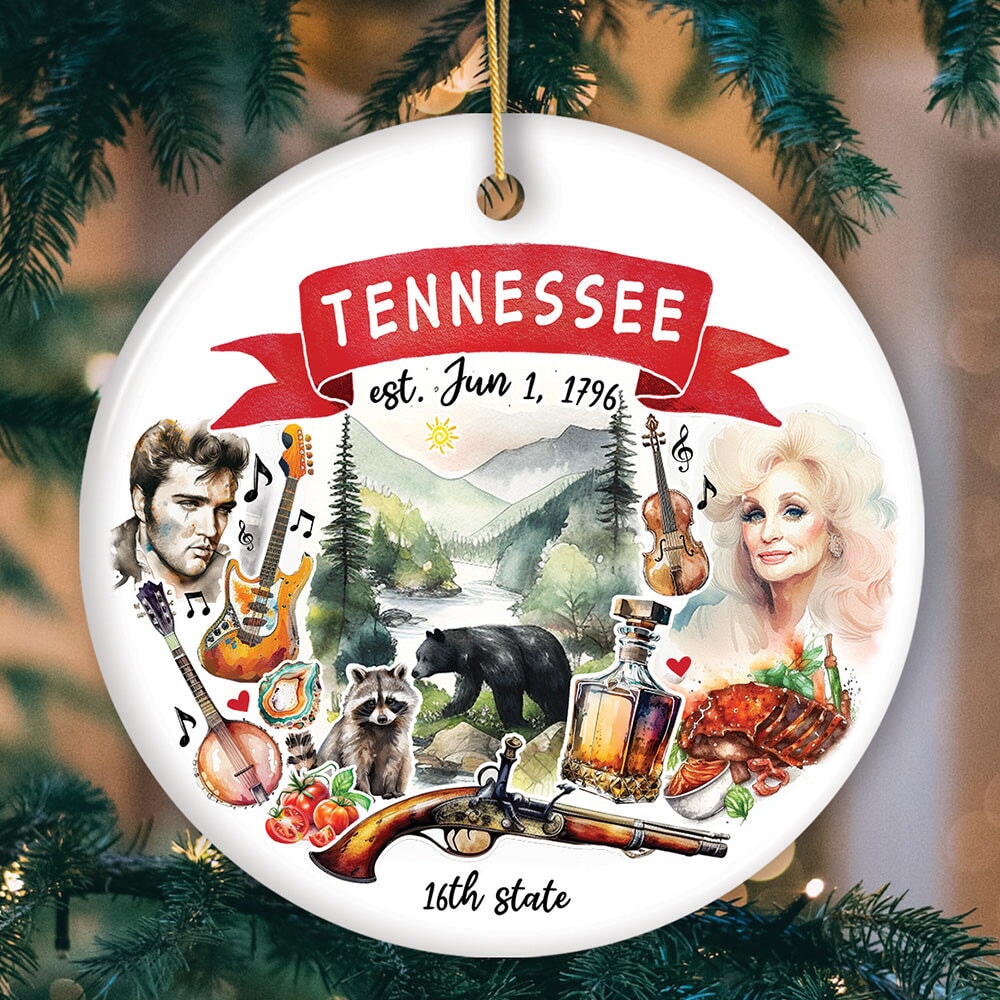 Artistic Tennessee State Themes and Landmarks Christmas Ornament Ceramic Ornament OrnamentallyYou Circle 