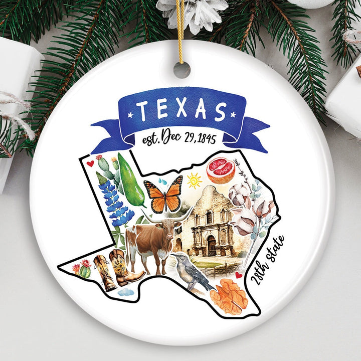 Artistic Texas State Themes and Landmarks Christmas Ornament Ceramic Ornament OrnamentallyYou Circle 