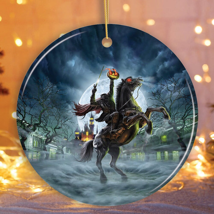 The Headless Horseman Spooky Halloween Ornament, The Legend of Sleepy Hollow Ceramic Ornament OrnamentallyYou Circle 