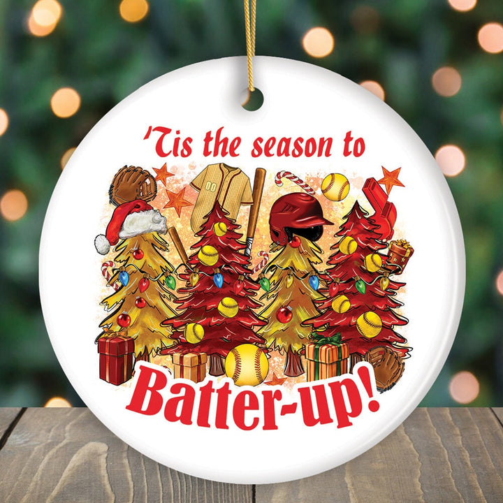 Tis the Season to Batter-Up! Softball Christmas Ornament Ceramic Ornament OrnamentallyYou Circle 