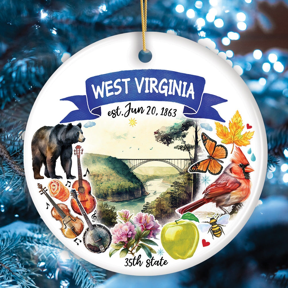 Artistic West Virginia State Themes and Landmarks Christmas Ornament Ceramic Ornament OrnamentallyYou Circle 