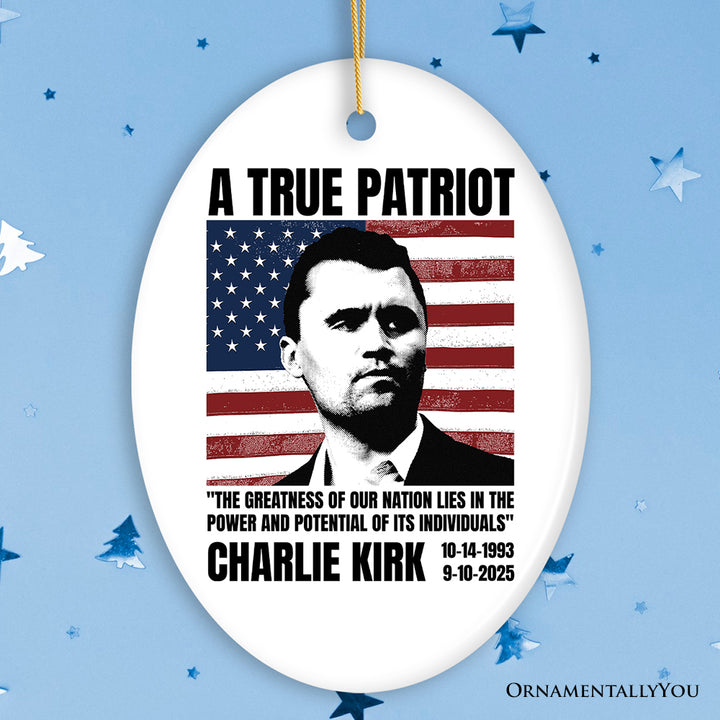 A True American Patriot Christmas Ornament, Charlie Kirk Quote Gift and Tree Decor