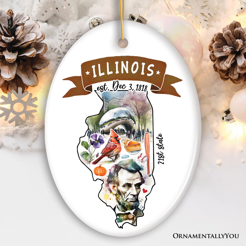 Artistic Illinois State Themes and Landmarks Christmas Ornament