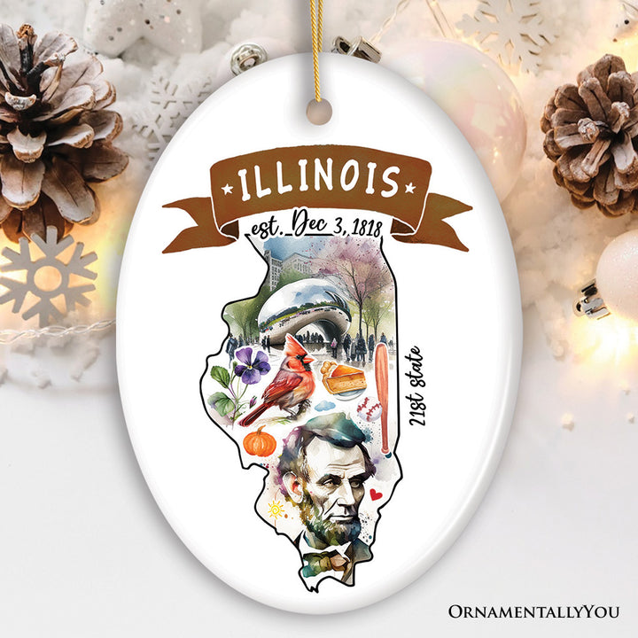 Artistic Illinois State Themes and Landmarks Christmas Ornament