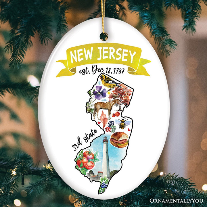 Artistic New Jersey State Themes and Landmarks Christmas Ornament Ceramic Ornament OrnamentallyYou Oval 