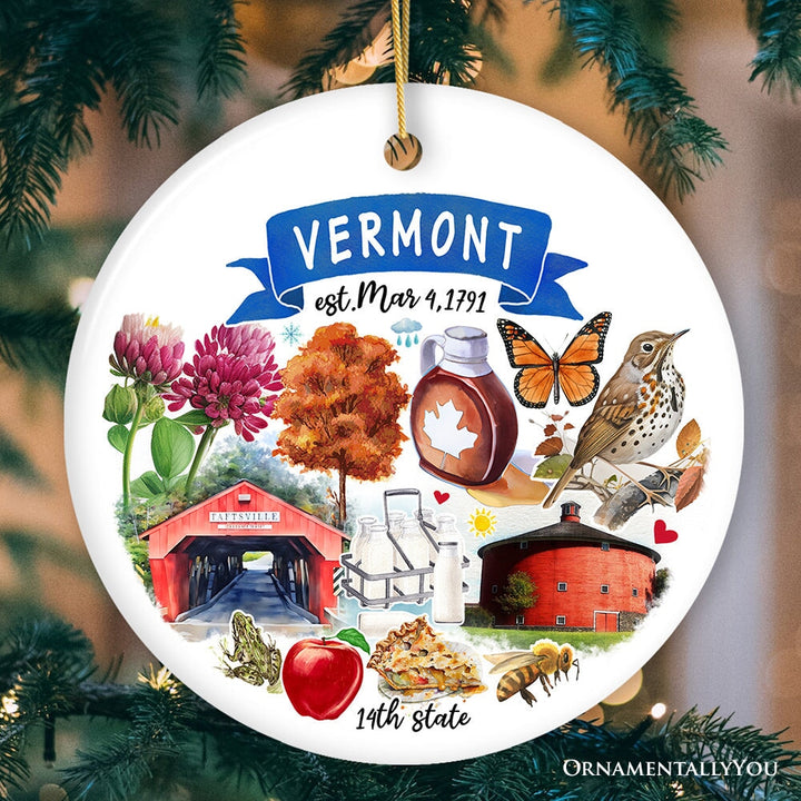 Artistic Vermont State Themes and Landmarks Christmas Ornament Ceramic Ornament OrnamentallyYou Circle 