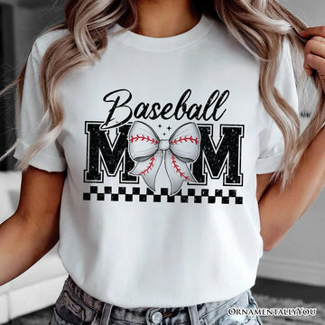 Baseball Mom Coquette Bow Retro T-Shirt, Stylish Game Day White Tee for Trendy and Proud Sports Mothers T-Shirts OrnamentallyYou White XS 