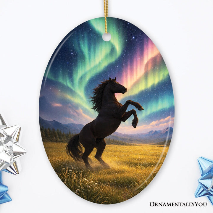Beautiful Aurora Horse Ceramic Ornament, Northern Lights Wildlife Gift and Tree Decor Ceramic Ornament OrnamentallyYou Oval 