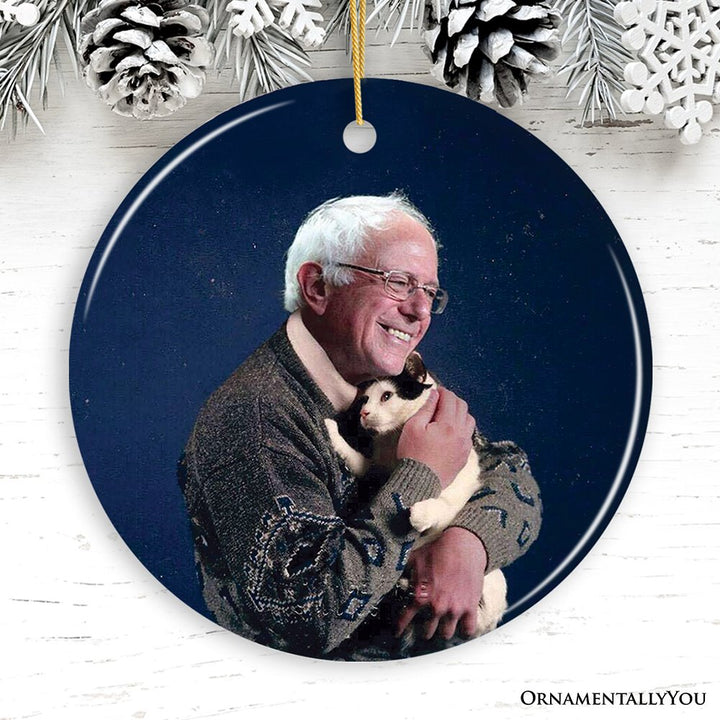 Bernie Sanders Ornament, Christmas Decoration Bernie Holding Cat Ceramic Ornament OrnamentallyYou 