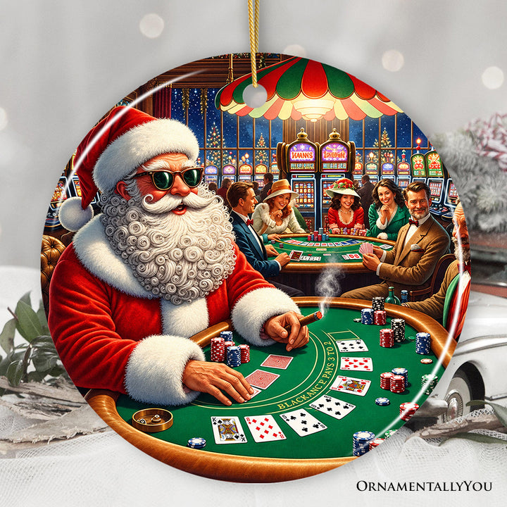 North Pole Poker Night Santa Claus at the Casino Christmas Ornament, High Roller Holiday Decor