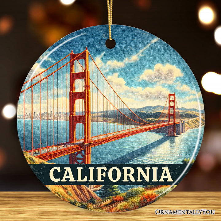 Classic California Golden Gate Bridge Ornament, San Francisco Bay Christmas Gift and Coastal Landmark Souvenir