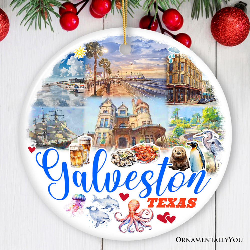 Galveston Cultural Ceramic Ornament, Texas Coastal Christmas Gift