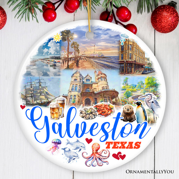Galveston Cultural Ceramic Ornament, Texas Coastal Christmas Gift