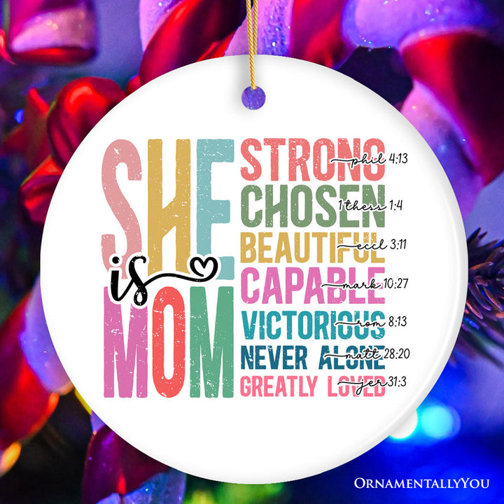Inspirational Christian Mom Ornament, Motivational Christmas Gift for Strong Mothers