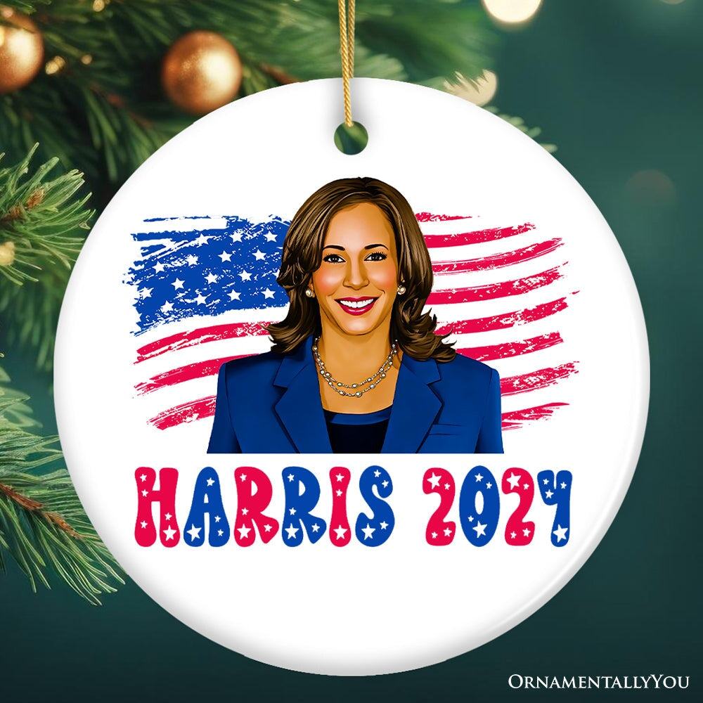 Kamala Harris 2024 Visionary Ornament, Keepsake For Determined Leadership Ceramic Ornament OrnamentallyYou Circle 