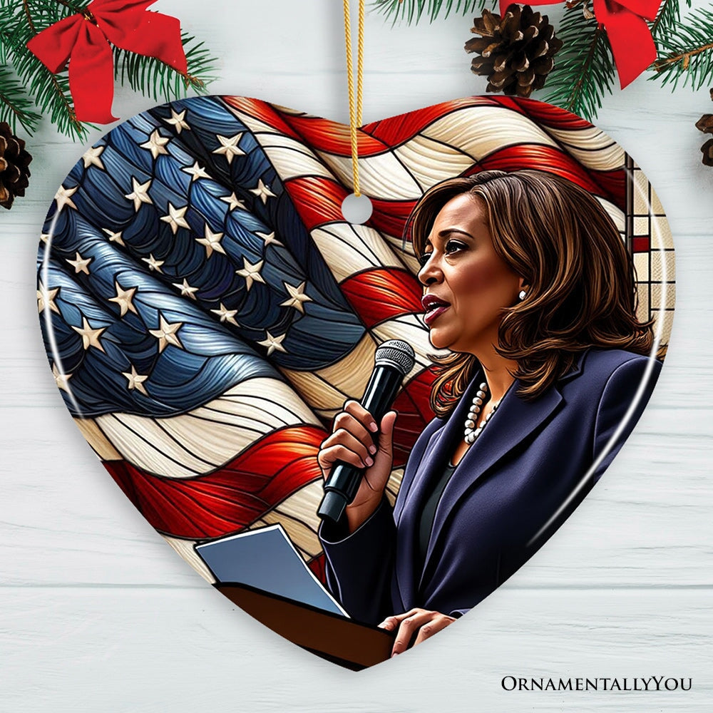 Kamala Harris Empowered Voice Ornament, Empowering Tribute to Leadership and National Pride Gift and Decor Ceramic Ornament OrnamentallyYou Heart 