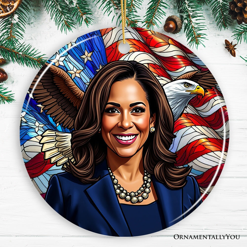 Kamala Harris with American Eagle Ceramic Ornament, Distinguished Symbol of National Spirit Keepsake Ceramic Ornament OrnamentallyYou Circle 