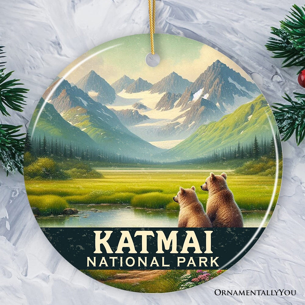 Katmai National Park Ornament, Alaska Wildlife Mountain Landscape Christmas Keepsake and Travel Souvenir Ceramic Ornament OrnamentallyYou 