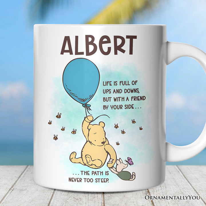 Life's Ups and Downs are Easier With a Friend Winnie-the-Pooh Personalized Mug, 1926 A.A. Milne Uplifting Gift with Custom Name