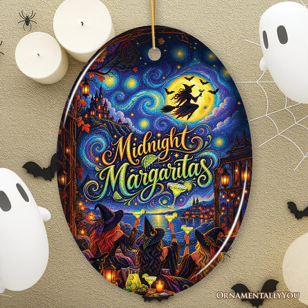 Midnight Margaritas Witch Oval Ornament, Spooky Starry Night Halloween Keepsake