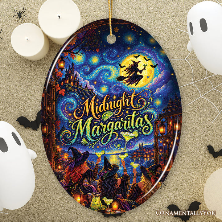 Midnight Margaritas Witch Oval Ornament, Spooky Starry Night Halloween Keepsake