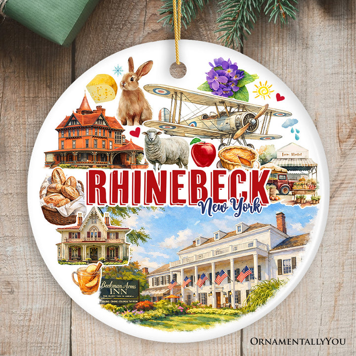 Picturesque Rhinebeck New York Ornament, Retro Aviation Museum and Historical Town Travel Souvenir